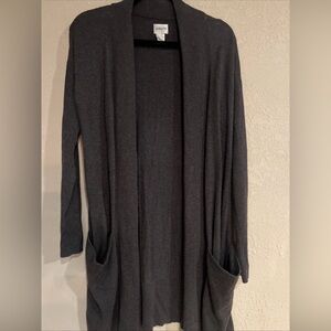 Chico's Gray Open Front Cardigan Sweater size Medium  Cotton blend longer style
